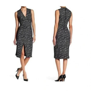 Alice + Olivia  Midi Dress Gray Faux Wrap V-neck Front Slit Back Minimalist Sz 0